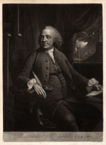 B. Franklin of Philadelphia L.L.D. F.R.S. / M. Chamberlin pinxt. ; E. Fisher fecit.; Fisher,