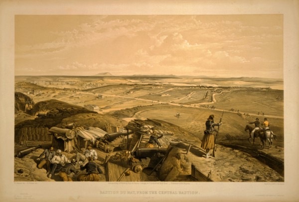 Bastion du Mat, from the central bastion / W. Simpson del. ; E. Walker lith. ; Day & Son, Lithrs.