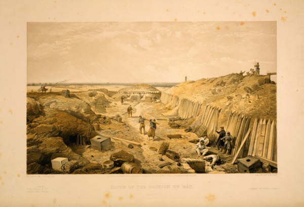 Ditch of the Bastion du MÃ¢t / W. Simpson del. ; E. Walker lith. ; Day & Son, Lithrs. to the Queen