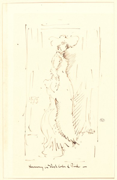 James McNeill Whistler (American, 1834 - 1903). Harmony in Flesh Color & Pink, ca. 1881-1892. Pen