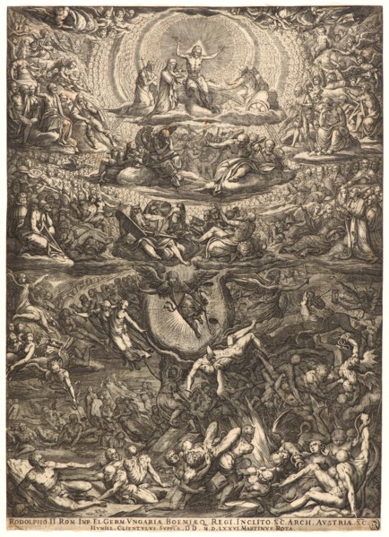 After a design by Martino Rota (Italian, ca. 1520 - 1583). The Last Judgement, 1576. Engraving.