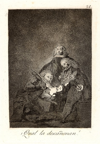 Francisco de Goya (Spanish, 1746-1828). Â¡Qual la descaÃ±onan! (How they pluck her!), 1796-1797.