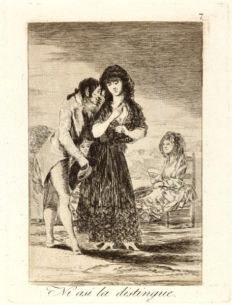 Francisco de Goya (Spanish, 1746-1828). Ni asi la distingue. (Even thus he cannot make her out.),