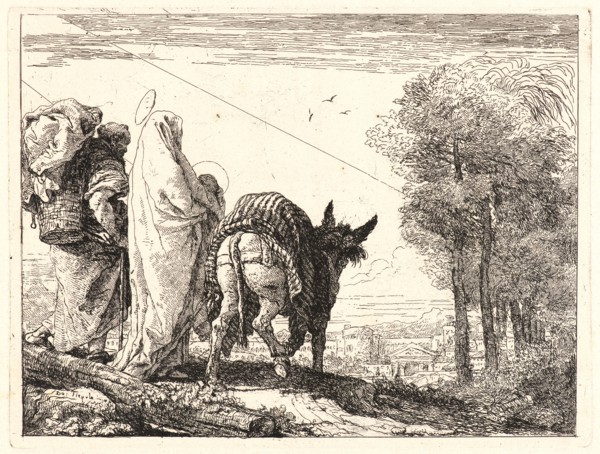 Giovanni Domenico Tiepolo (Italian, 1727 - 1804). The Flight with the Holy Family at the Left,