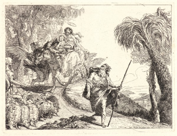 Giovanni Domenico Tiepolo (Italian, 1727 - 1804). The Flight with Joseph in the Foreground, 1752.