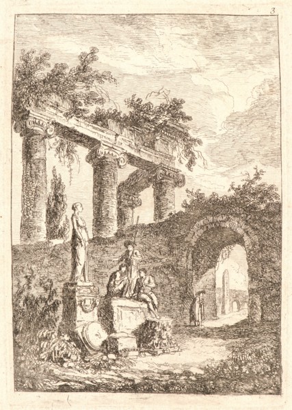 Hubert Robert (French, 1733 - 1808). The Statue before Ruins, 1763-1764. From Evenings in Rome (Les