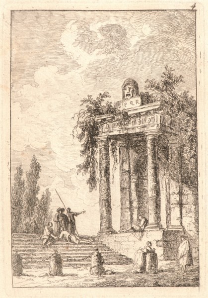 Hubert Robert (French, 1733 - 1808). The Stairway with Four Posts, 1763-1764. From Evenings in Rome