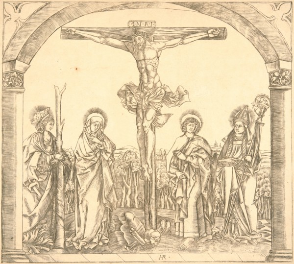 Hans Rogel (aka Master HR) (German, 1532-1592). Christ on the Cross with the Virgin and St. Afra,