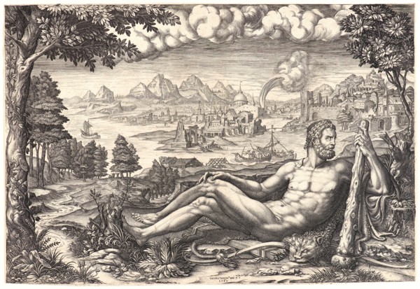 Giorgio Ghisi (Italian, 1520 - 1582). Hercules Reposing in a Landscape, 1567. Engraving. Plate: 267