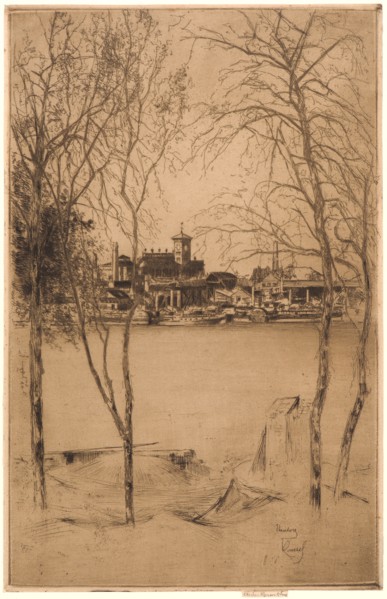 Théodore Roussel (French, 1847 - 1926). Laburnums in Battersea. Etching.