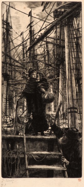 James Tissot (French, 1836 - 1902). Emigrants (Woman with Child Disembarking from Sailboat), 1880.