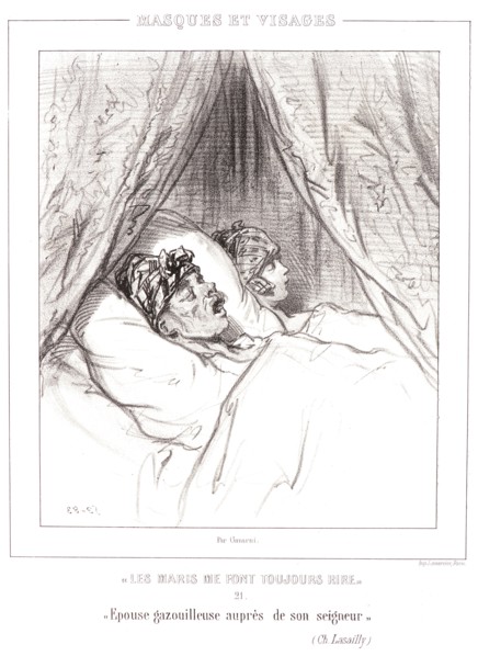 Paul Gavarni (aka Hippolyte-Guillaume-Sulpice Chevalier, French, 1804 - 1866). Spouse cooing next