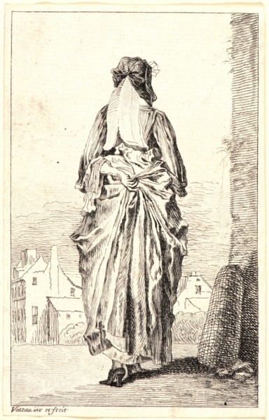 Jean-Antoine Watteau (French, 1684 - 1721). Lady Walking Seen from Behind (La Femme marchand au