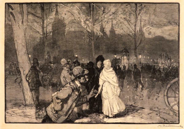 Auguste Louis LepÃ¨re (French, 1849 - 1918). Sortie du Théatre du Chatelet, 1888. Wood engraving on