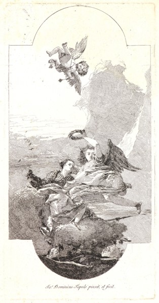 Giovanni Domenico Tiepolo (Italian, 1727 - 1804). Glory Crowning Virtue. Etching. Plate: 391 mm x