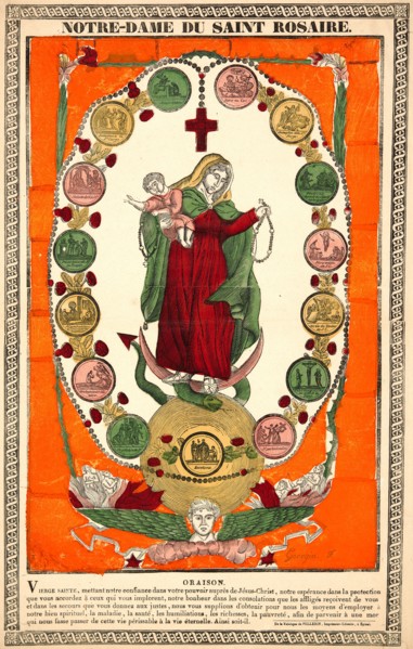FrancÂ¸ois Georgin (French, 1801 - 1863). Notre Dame du Saint Rosaire, ca. 1875. Woodcut with hand