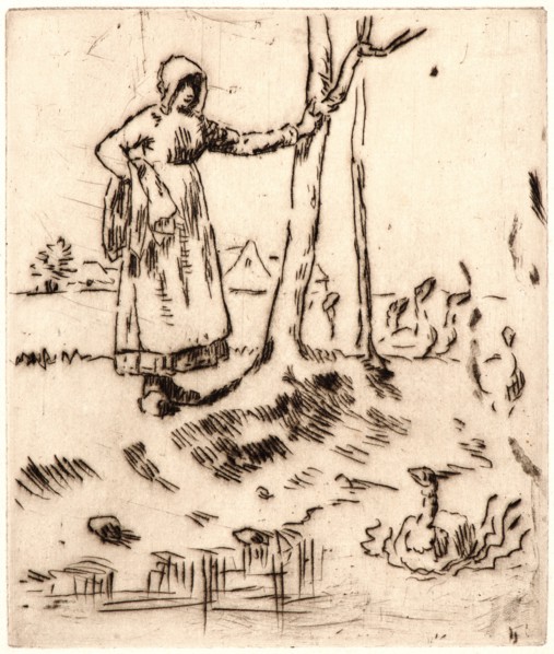 Jean-FranÃ§ois Millet (French, 1814 - 1875). Girl Minding Geese (La Gardeuse), 1855-1856. Drypoint