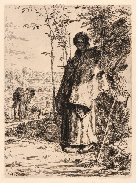 Jean-FranÃ§ois Millet (French, 1814 - 1875). Shepherdess Knitting (La Grande BergÃ¨re), 1862.