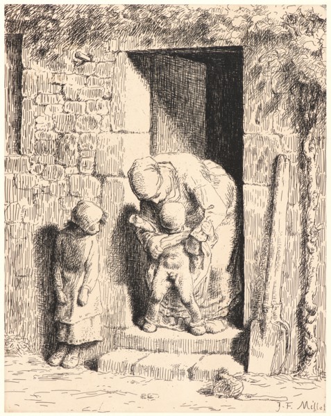 Jean-FranÃ§ois Millet (French, 1814 - 1875). Maternal Precaution (Le précaution maternelle), 1862.