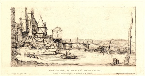 Charles Meryon (French, 1821 - 1868). Passerelle du Pont-au-Change apres l'incendie de 1621, 1860.
