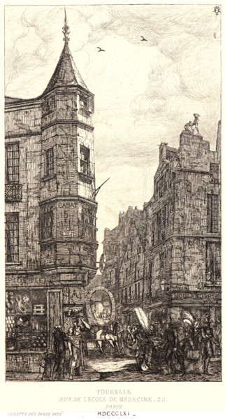 Charles Meryon (French, 1821 - 1868). Tourelle de l'Ãâcole de Médecine, Dite de Marat, 1861.