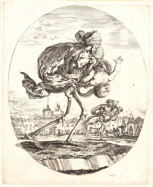 Stefano Della Bella (Italian, 1610 - 1664). La Mort emportant vers la droite de l'estampe un