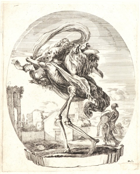 Stefano Della Bella (Italian, 1610 - 1664). La Mort emportant sur son epaule droite une femme, 1648