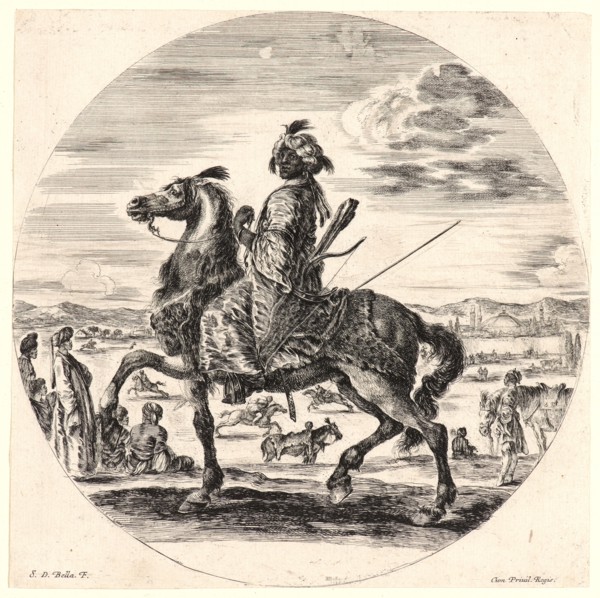 Stefano Della Bella (Italian, 1610 - 1664). Cavalier nÃ¨gre se dirigeant vers la gauche, 1651.