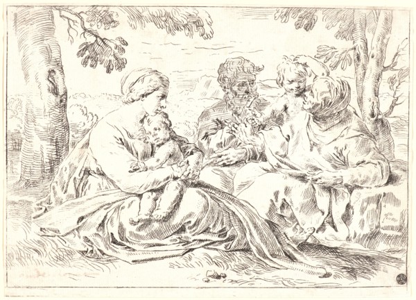 Simone Cantarini (Italian, 1612 - 1648). The Holy Family and St. Elizabeth and St. John, 17th