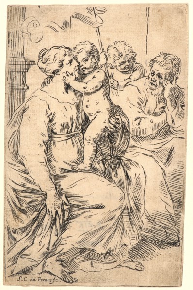 Simone Cantarini (Italian, 1612 - 1648). The Holy Family with St. John, 17th century. Etching.
