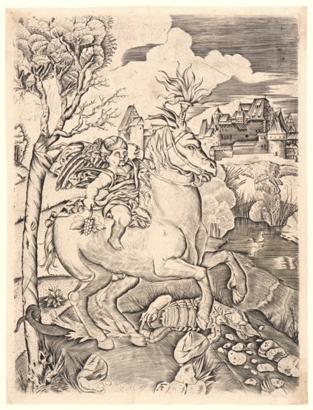 Monogrammist AF (Italian, active ca. 1500). Winged Genius on Horseback, ca. 1515. Engraving.