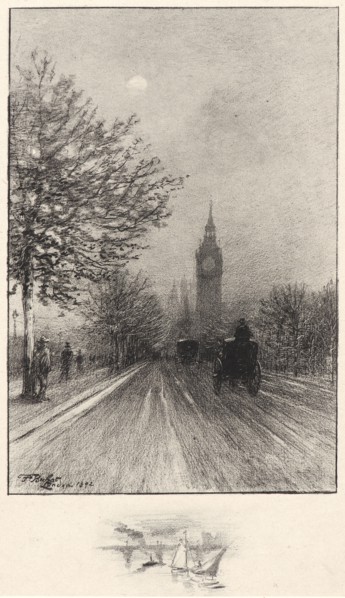 Félix Hilaire Buhot (French, 1847 - 1898). The Embankment, Westminster, London, 1892. Lithograph.