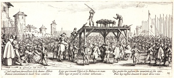 Jacques Callot (French, 1592 - 1635). Breaking on the Wheel (La Ronde), 1633. From The Large