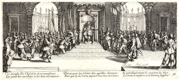 Jacques Callot (French, 1592 - 1635). Distribution of Pay (Distribution des Recompenses), 1633.