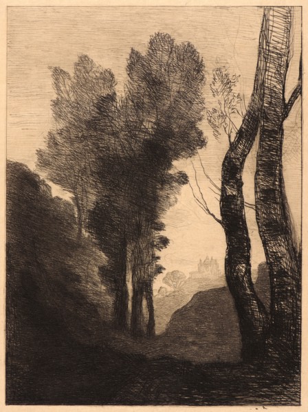 Jean-Baptiste-Camille Corot (French, 1796 - 1875). Environs of Rome, 1866. Etching on Japan paper.