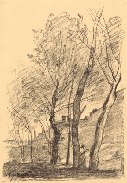 Jean-Baptiste-Camille Corot (French, 1796 - 1875). Reading beneath the Trees (La lecture sous les