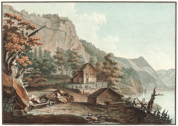 Charles-Melchior Descourtis (French, 1753-1820). House and a Barn by a Swiss Lake, ca. 1776-1786.