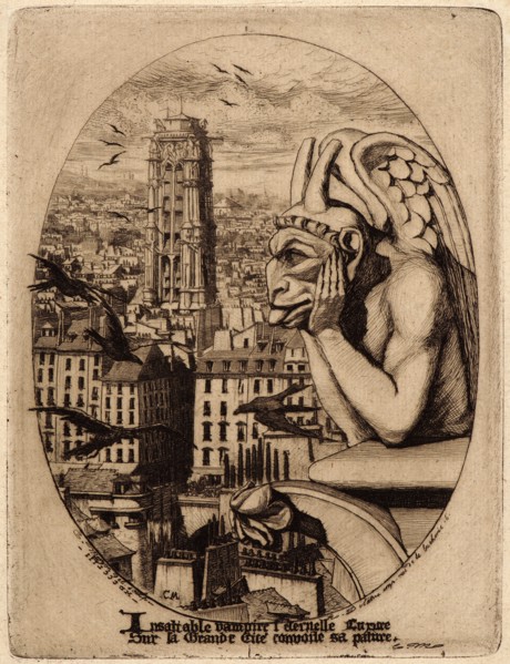 Charles Meryon (French, 1821 - 1868). Le Stryge, 1853. Etching on green paper. Fourth of eight