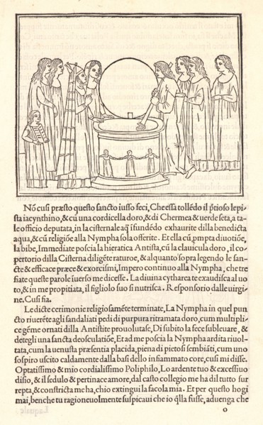 Anonymous. The Torch of Polia Extinguished in the Altar (leaf from Hypnerotomachia Poliphili), 1499
