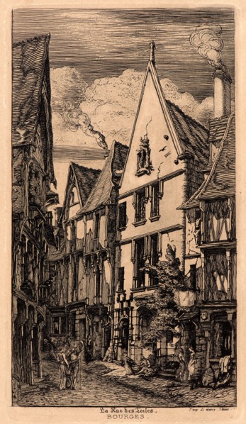 Charles Meryon (French, 1821 - 1868). La Rue des Toiles, Bourges, 19th century. Etching. Ninth