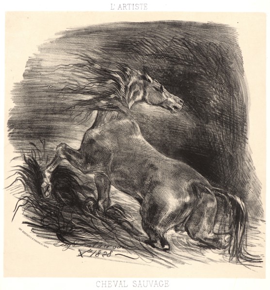 EugÃ¨ne Delacroix (French, 1798 - 1863). A Wild Horse Emerging from Water (Cheval sauvage sortant