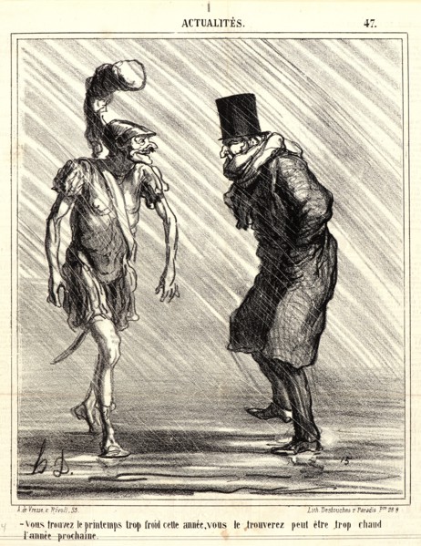 Honoré Daumier (French, 1808 - 1879). Vous trouvez le printemps trop froid..., 1867. From
