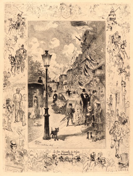 Félix Hilaire Buhot (French, 1847 - 1898). National Holiday on the Boulevard Clichy (La FÃªte