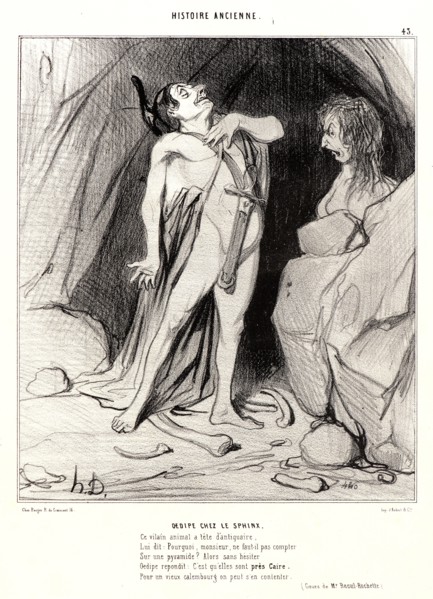 Honoré Daumier (French, 1808 - 1879). Oedipe chez le Sphinx, 1842. From Histoire Ancienne.