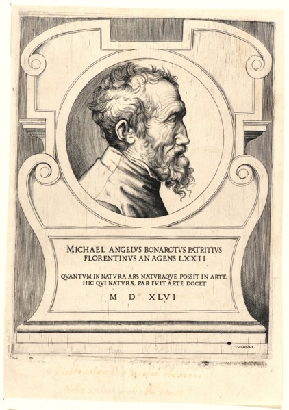 Giulio Bonasone (Italian, ca. 1510 - after 1576). Portrait of Michelangelo Buonarotti, ca. 1546.