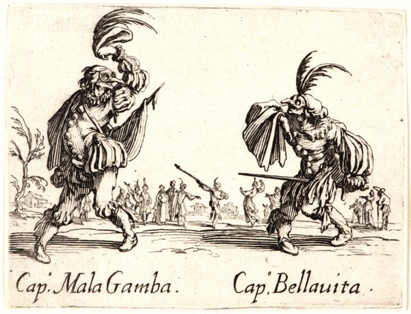 Jacques Callot (French, 1592 - 1635). Cap. Mala Gamba and Cap. Bellauit, 1622 and later. From Balli
