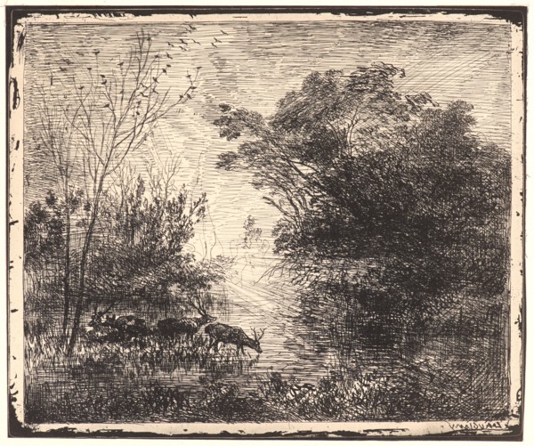 Charles FranÃ§ois Daubigny (French, 1817 - 1878). The Deer (Les Cerfs), 1862. From Quarante