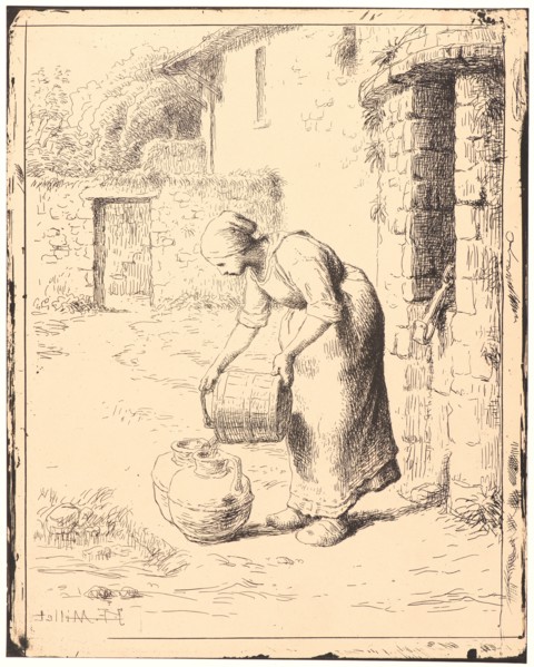 Jean-FranÃ§ois Millet (French, 1814 - 1875). Woman Emptying a Pail (Femme vidant un seau), 1862.