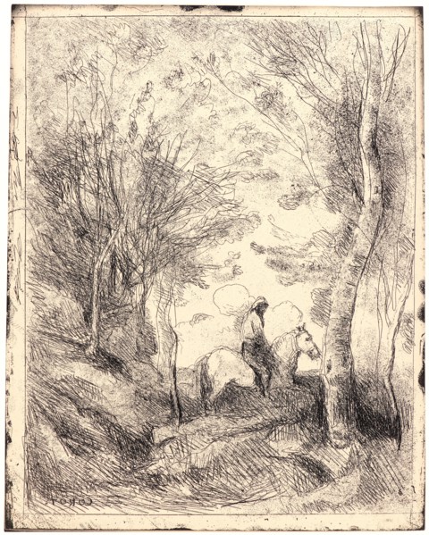 Jean-Baptiste-Camille Corot (French, 1796 - 1875). Le Grand Cavalier sous Bois, ca. 1854. From