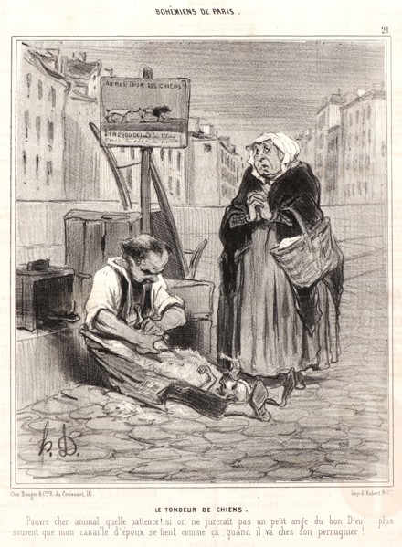 Honoré Daumier (French, 1808 - 1879). Le Tondeur de Chiens, 1842. Lithograph on newsprint paper.